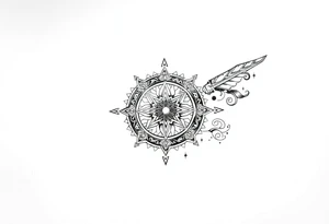 long shaman style mytical bold line with ancient rhyme tattoo idea
