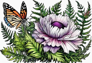 saturated mixed wildflower with ferns and thistles with color tattoo idea