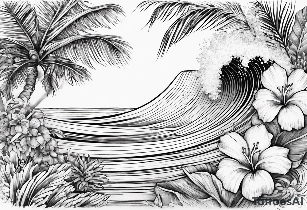 wave,, flower, palm tattoo idea