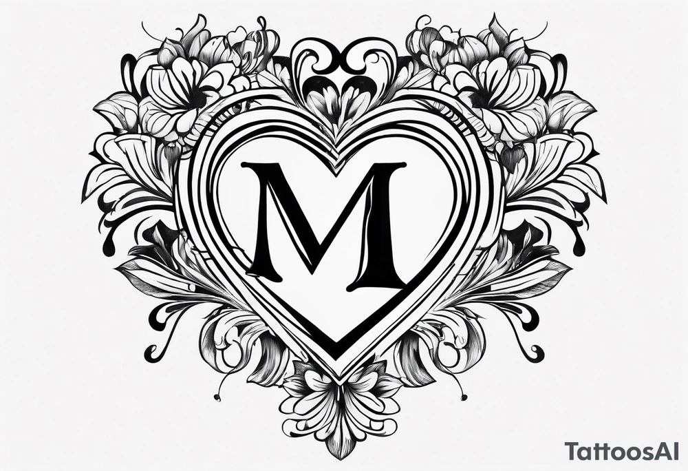 Simple Heart with the letter M and the letter S inside tattoo idea