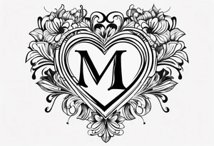 Simple Heart with the letter M and the letter S inside tattoo idea