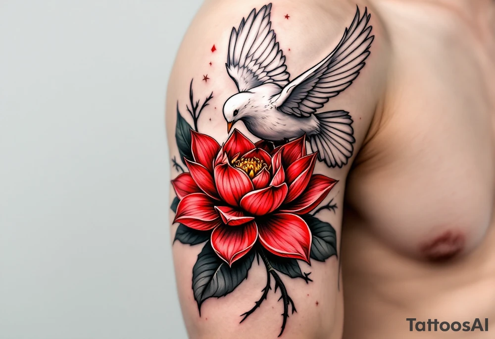 a dove drinking from an egyptian lotus (red and black) tattoo idea