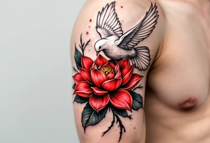 a dove drinking from an egyptian lotus (red and black) tattoo idea