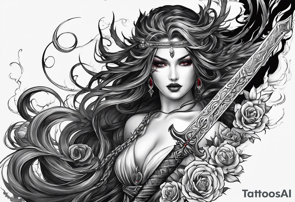 the goddess nemesis sword scary blood hell tattoo idea
