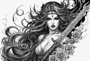 the goddess nemesis sword scary blood hell tattoo idea