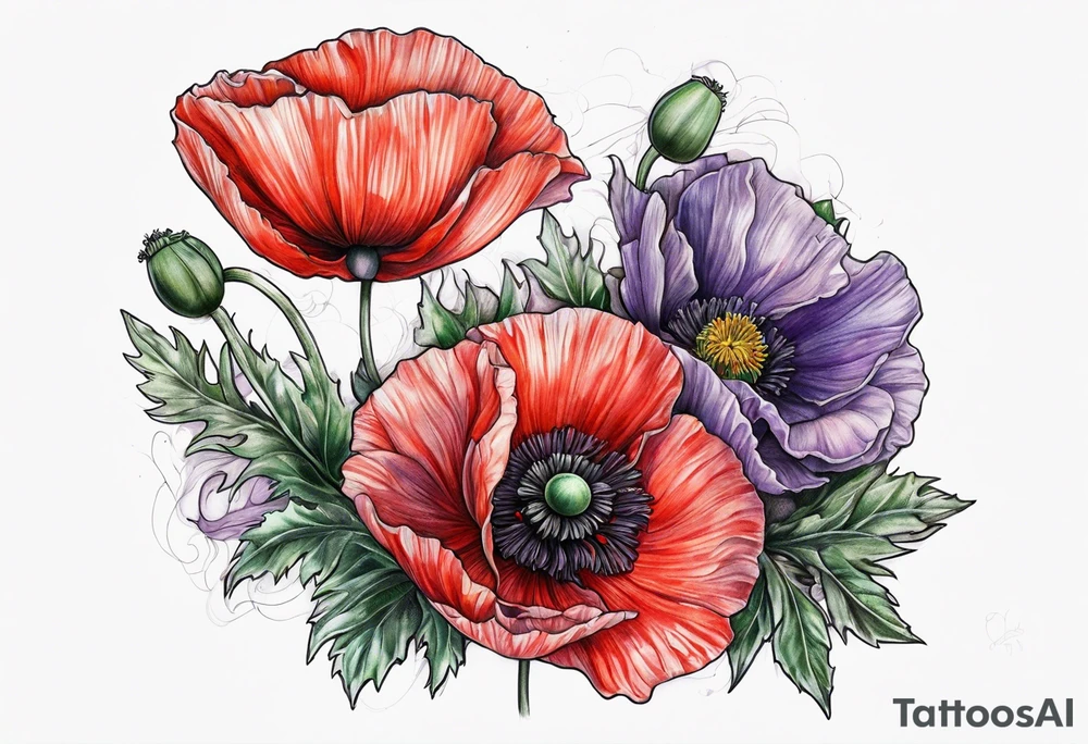 Poppy and violet tattoo idea
