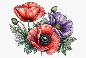 Poppy and violet tattoo idea