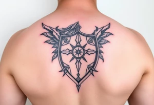 Shield maiden, black work, intricate lines tattoo idea