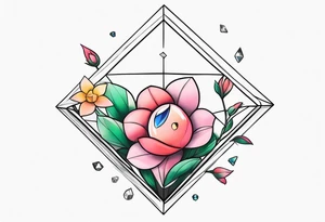 kirby with flowers inside a diamond-shaped crystal tattoo idea