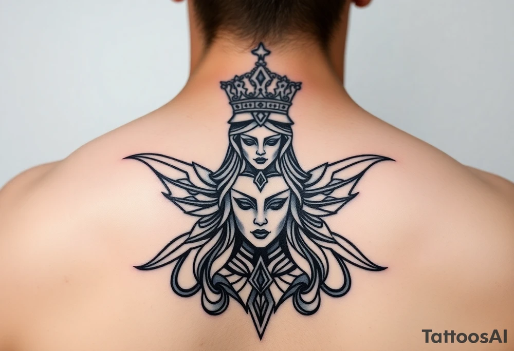 powerful goddess with a crown shape as rempart tattoo idea powerful goddess with a crown shape as rempart tattoo idea