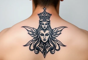 powerful goddess with a crown shape as rempart tattoo idea