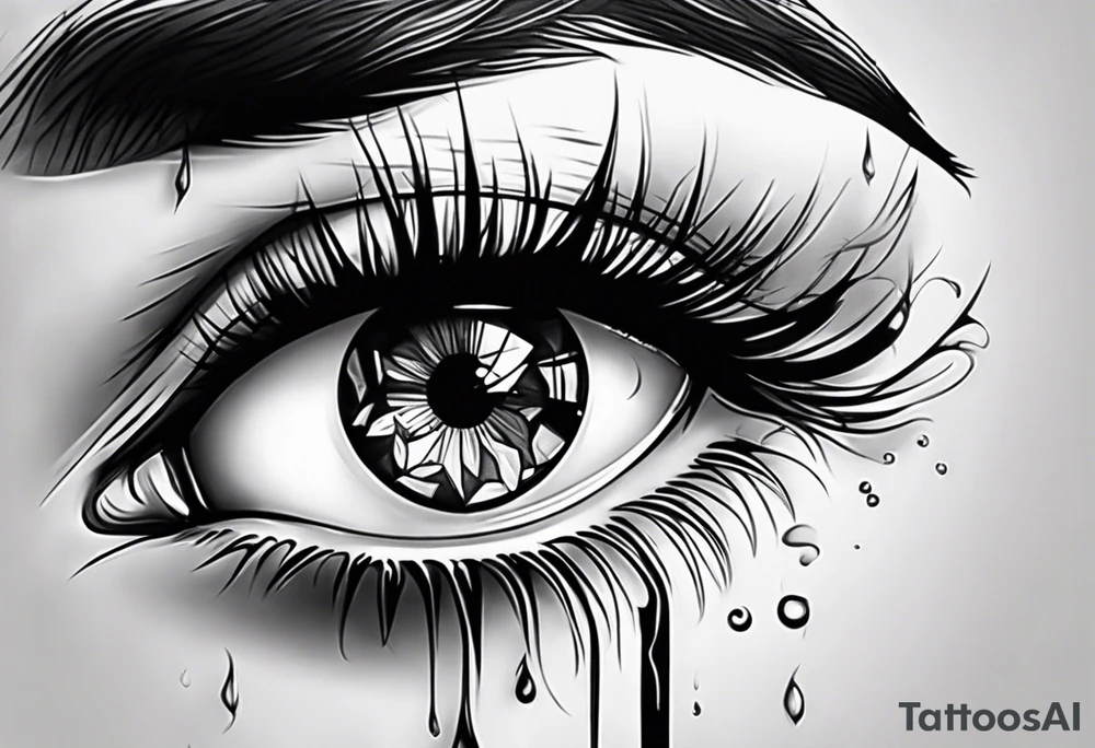 Realistic eye crying tears tattoo idea