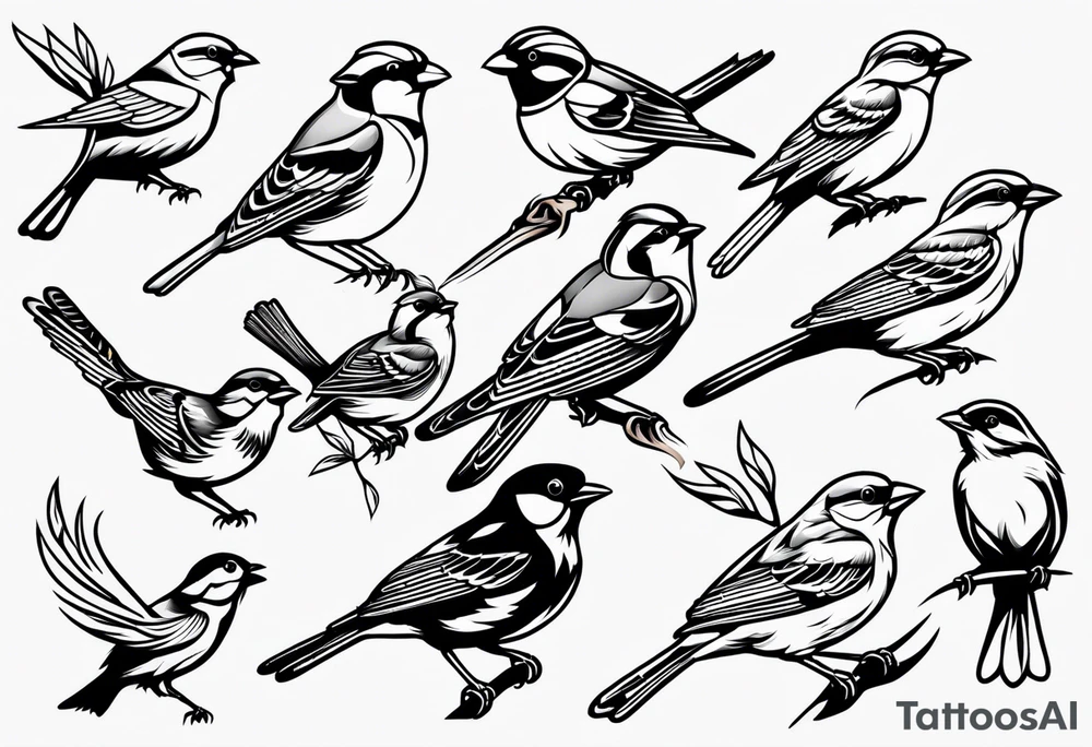 Variety of sparrows style flash sheet tattoo idea