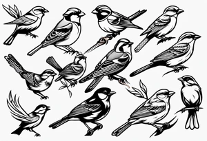 Variety of sparrows style flash sheet tattoo idea