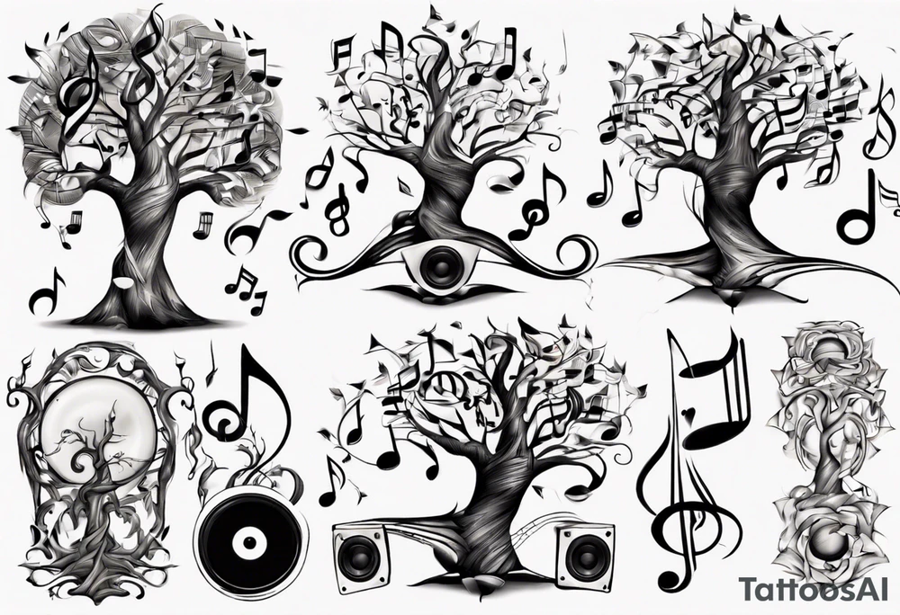 music speaker note tree stave notes tattoo idea