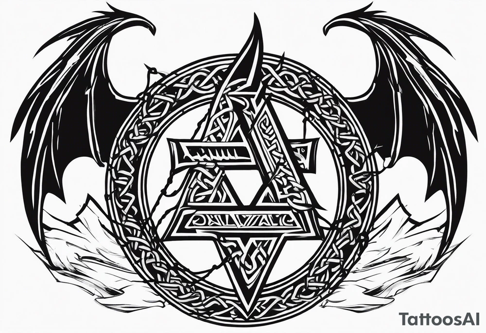 Valhalla sword shield dragon axe Valknut barbed wire chains tattoo idea