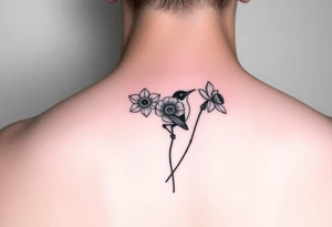 Small fantail bird with a poppy and a daffodil tattoo idea