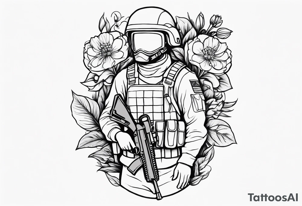 soldier holding flowers tattoo idea