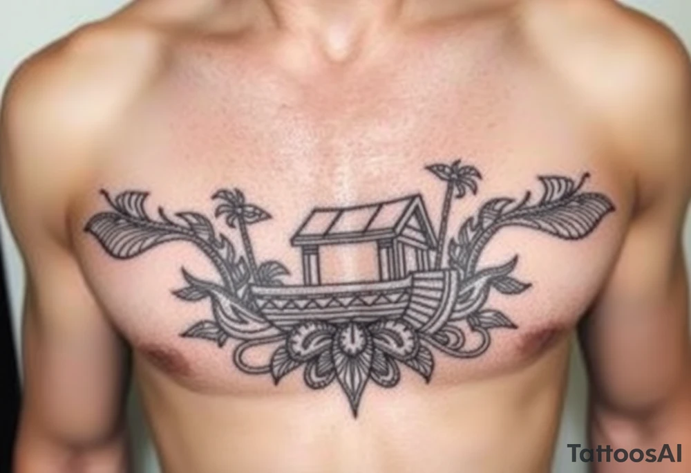 Polynesian tribal noah’s ark tattoo chest piece tattoo idea