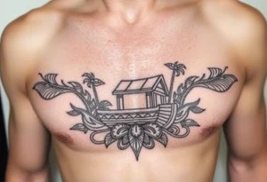 Polynesian tribal noah’s ark tattoo chest piece tattoo idea
