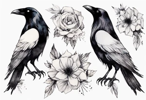 raven with a white corsage tattoo idea