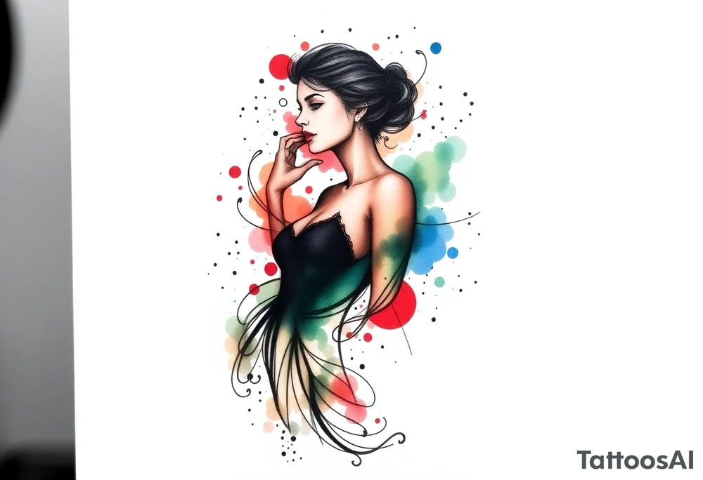 Desenhe uma tatuagem que simbolize uma mulher feminista de 41 anos, mãe de dois filhos homens, independente e filósofa inspirada nas teorias de Deleuze. A tatuagem deve expressar força, liberdade e conexão com a multiplicidade da vida, incorporando elementos abstratos e fluidos, com linhas que sugiram movimento e transformação contínua. Evite clichês e busque um design original e significativo. tattoo idea