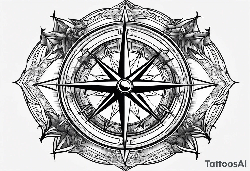 Compass rose with mountains tattoo idea