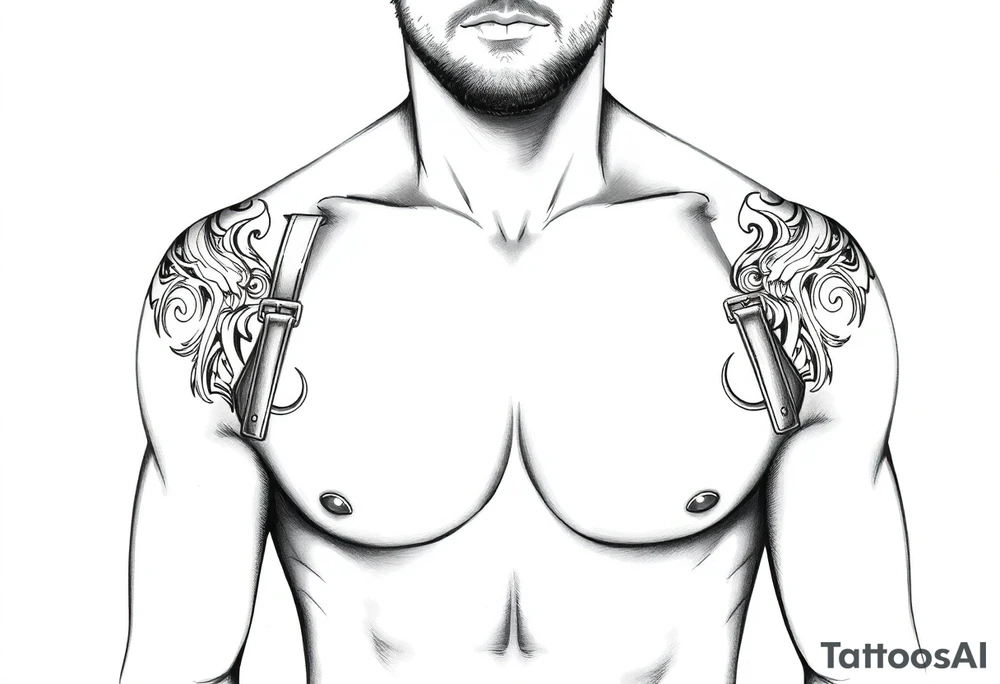 straps made of tribal designs around arms and shoulders tattoo idea