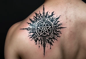 powerful wicca symbol surrounded with magic tattoo idea