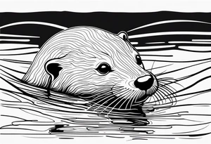 Otter swimming with straight and clear lines very little detail tattoo idea