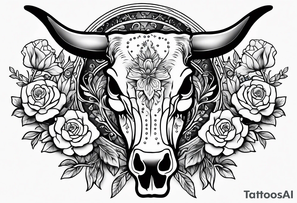 bluebonnet flowers with cow skull tattoo idea