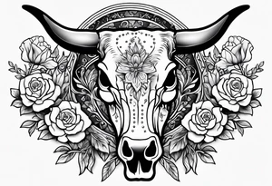 bluebonnet flowers with cow skull tattoo idea