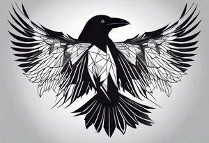 silhouette of a crow with half open wings
every line must be straight
leftside of the body geometric
rightside of the body real tattoo idea