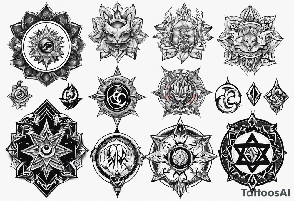 a bunch of ocultism sigils tattoo idea