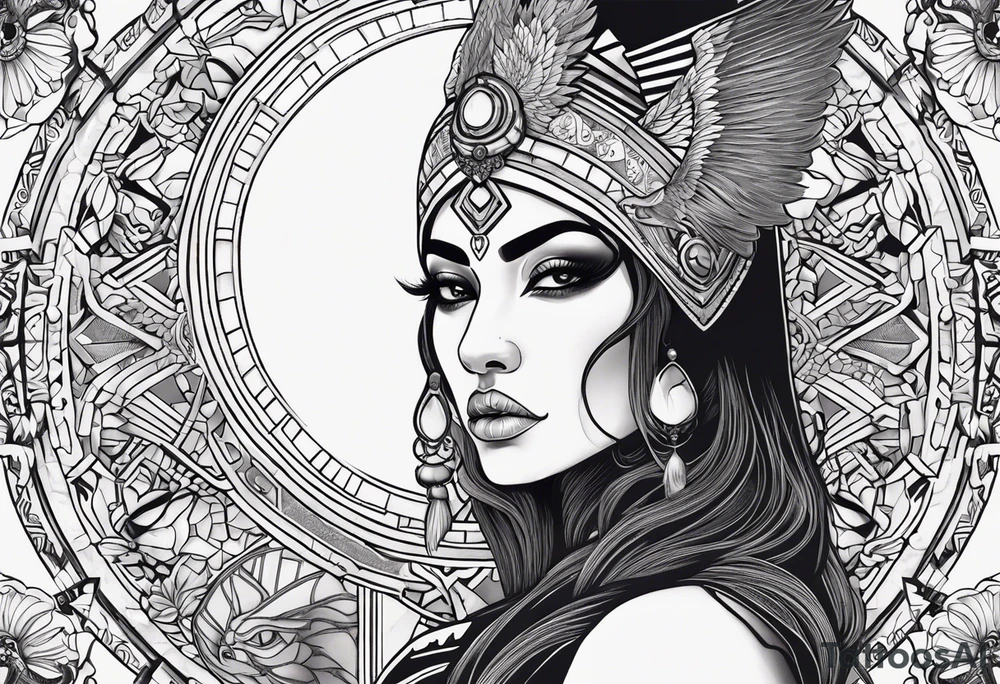 kali ma, alien goddess, valkrye, aries, pirate, divine feminine, zenza resonance, pachamama, lotus azul, blank panther, eagle, skull, 5D, nueva gaya, dna 12 tattoo idea