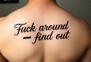 Fuck around and find out script tattoo with fancy outline tattoo idea