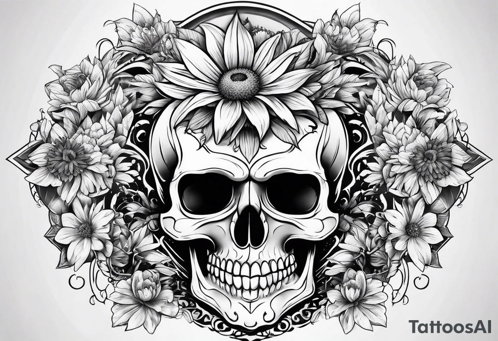 skull and aster tattoo idea