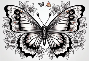 butterfly 
with flowers around it vintage old school traditional tattoo idea