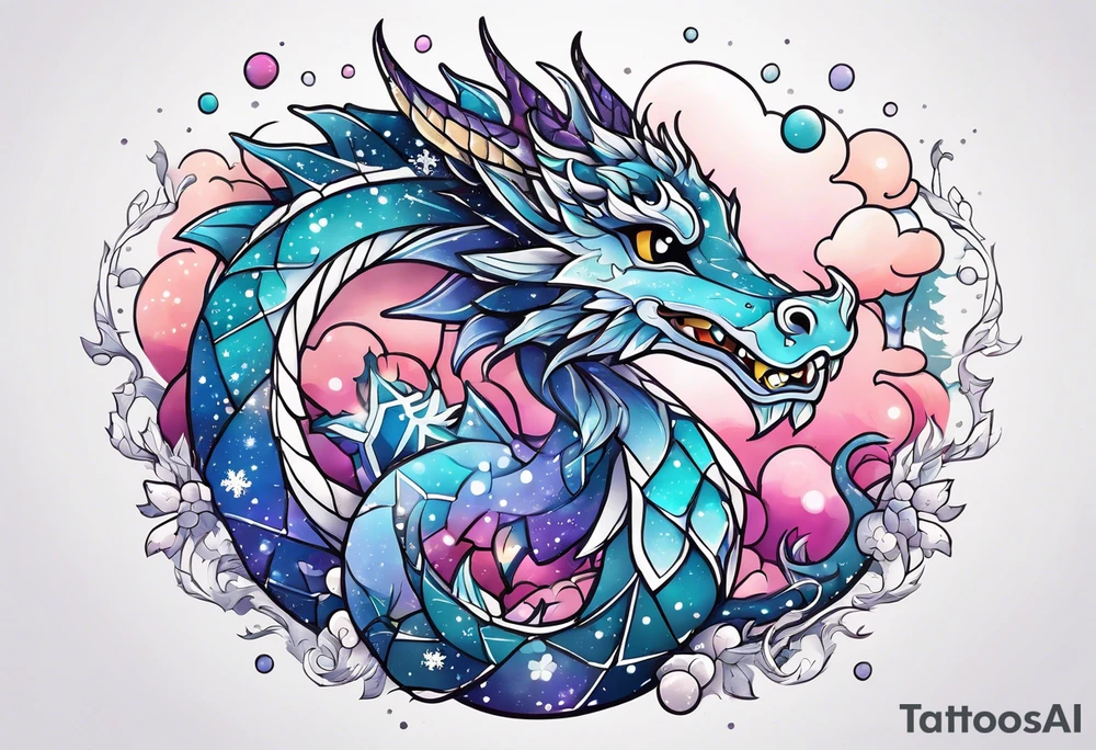 Constellation, kawaii dragon, snowflake tattoo idea