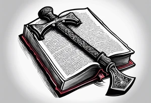An opened bible with a battle Axe tattoo idea