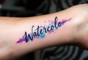 Watercolor Brushstroke D – A bold, free-flowing D painted with vibrant blue and purple watercolor splashes fading outward. tattoo idea