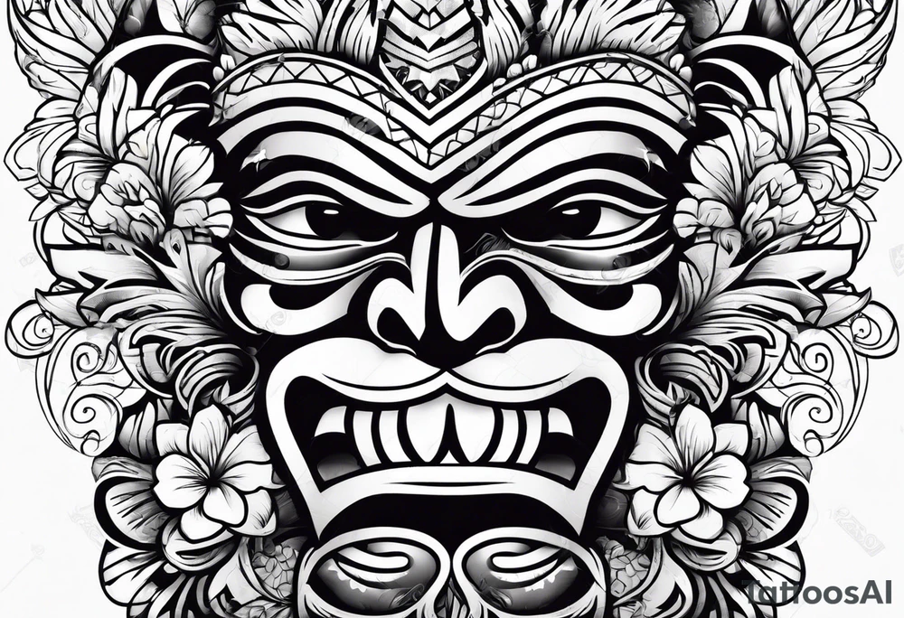 Hawaiian tiki with flowers tattoo idea