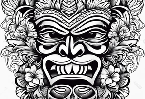 Hawaiian tiki with flowers tattoo idea