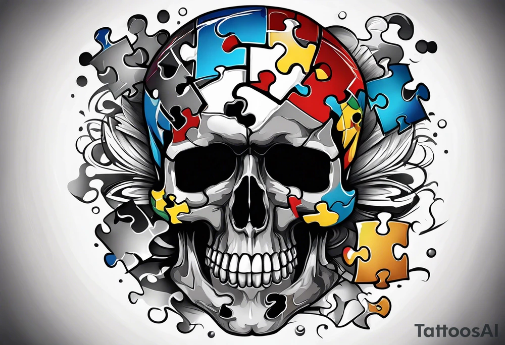 Skull with Autism Awareness Puzzle pieces. tattoo idea