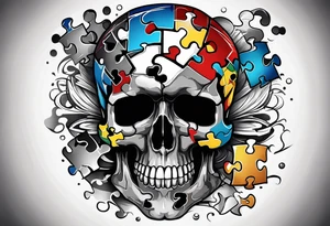 Skull with Autism Awareness Puzzle pieces. tattoo idea