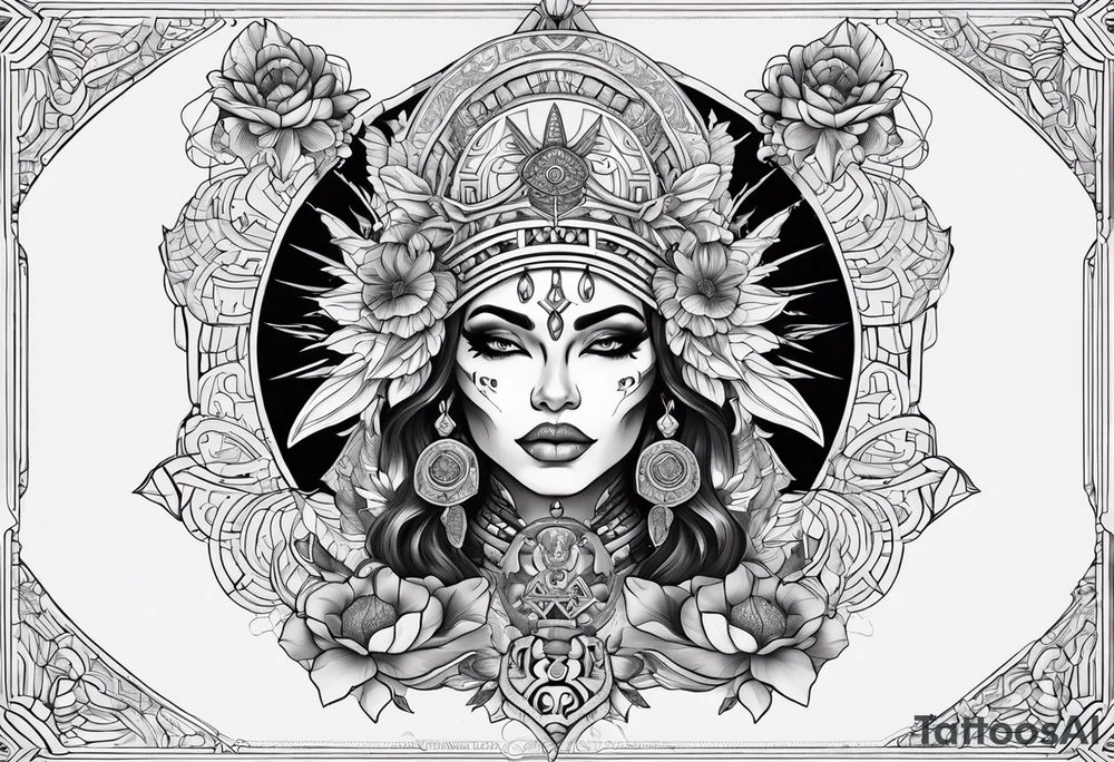 kali ma, alien goddess, valkrye, aries, pirate, divine feminine, zenza resonance, pachamama, lotus azul, blank panther, eagle, skull, 5D, nueva gaya, dna 12 tattoo idea