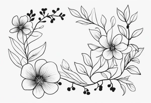 “Generate a subtle botanical tattoo with soft, flowing lines, showcasing tiny flowers and leaves arranged in a delicate pattern tattoo idea