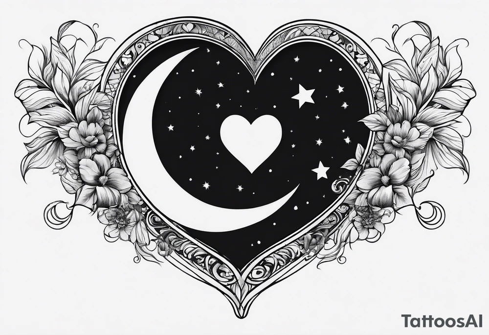 Crescent moon with a love heart inside tattoo idea