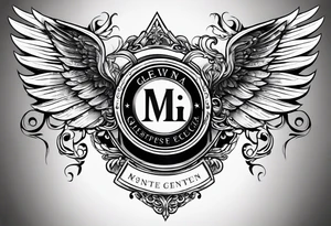 Simple tattoo with the word Glenn on a banner and angel wings tattoo idea