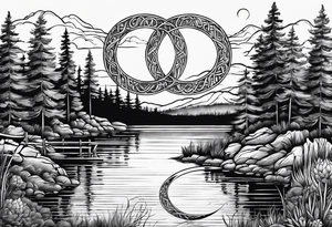 Lake with an infinity sign tattoo idea